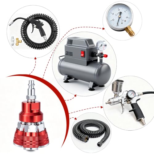 3-Way Air Splitter Air Manifold 3 Way Industrial Air Connect Fitting 3 Couplers Compressor Splitter Accessories（Red） - color: Red