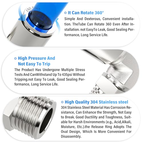 TAILONZ PNEUMATIC 304 Stainless Steel Male Elbow - 3/8 Inch Tube OD x 3/8 Inch NPT Thread 90 Push to Connect Tube Fitting PL-3/8-N3 (Pack of 5) - size: 3/8''OD 3/8''NPT