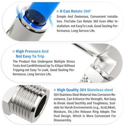 TAILONZ PNEUMATIC 304 Stainless Steel Male Elbow - 3/8 Inch Tube OD x 3/8 Inch NPT Thread 90 Push to Connect Tube Fitting PL-3/8-N3 (Pack of 5) - size: 3/8''OD 3/8''NPT
