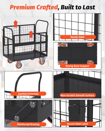 AECOJOY 6-in-1 Folding Platform Truck Cart with Cage and Swivel Wheels