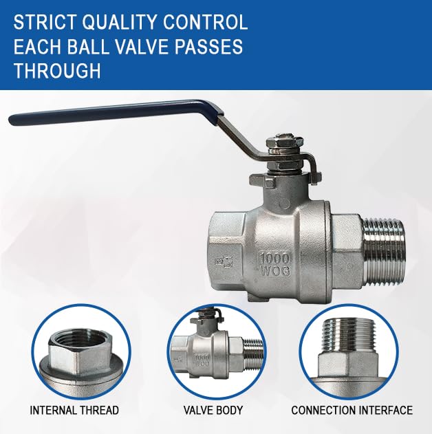 1 Inch 316 Stainless Steel Ball Valve NPT Full Port 2-Pack - size: 316 1" NPT F x M