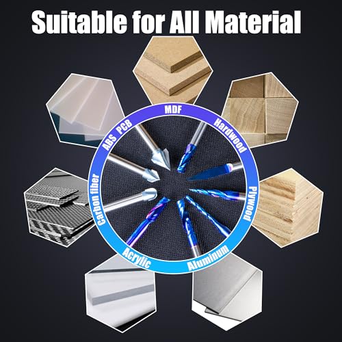 FoxAlien 1/4" Shank 3D Carving Router Set - V-Groove, Spiral End Mills, Tapered Bit for Wood Relief Carving, Woodworking, Lettering (10-in-1) - Includes 1/4" ER11 Collet