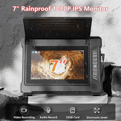 Sewer Camera 100ft/30M 7" Rainproof IPS Screen Pipe Drain Inspection - size: 100FT/30M