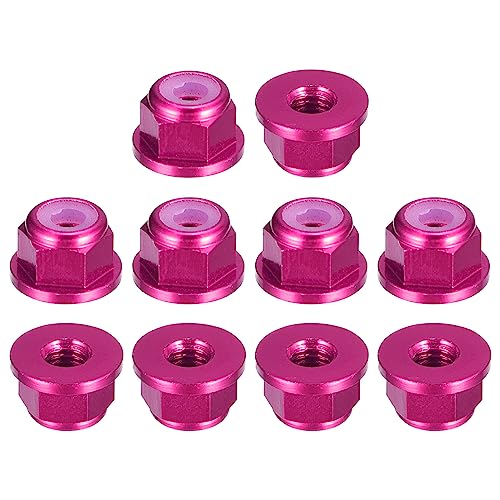 uxcell Nylon Insert Hex Lock Nuts, 10pcs - M2 x 0.4mm Aluminum Alloy Self-Locking Nut, Anodizing Flange Lock Nut for Fasteners (Pink) - size: M2 x 0.4mm