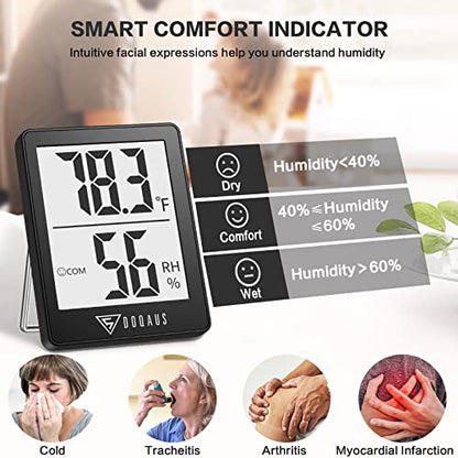 DOQAUS Digital Hygrometer Indoor Thermometer Humidity Meter, Black - color: Black