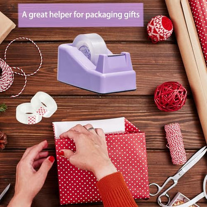 Tape Dispenser Desk,Desktop Tape Dispenser, Tape Dispenser with Weighted Non-Skid Base, Includes 6 Rolls Transparent Tape (0.71" x 1000"),Heavy Duty Tape Holder for Office, Home, School(Purple) - color: Purple