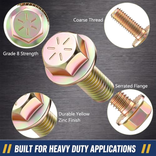 Shimeyao 50 Pcs 3/8-16 x 1 Grade 8 Hex Flange Bolts Yellow Zinc Plated Coarse Thread Alloy Steel Fasteners, Heavy Duty Hex Head Flange Screws for Automotive, Machinery, Trailer and RV, Repair - size: 3/8-16 x 1"