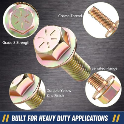 Shimeyao 50 Pcs 3/8-16 x 1 Grade 8 Hex Flange Bolts Yellow Zinc Plated Coarse Thread Alloy Steel Fasteners, Heavy Duty Hex Head Flange Screws for Automotive, Machinery, Trailer and RV, Repair - size: 3/8-16 x 1"