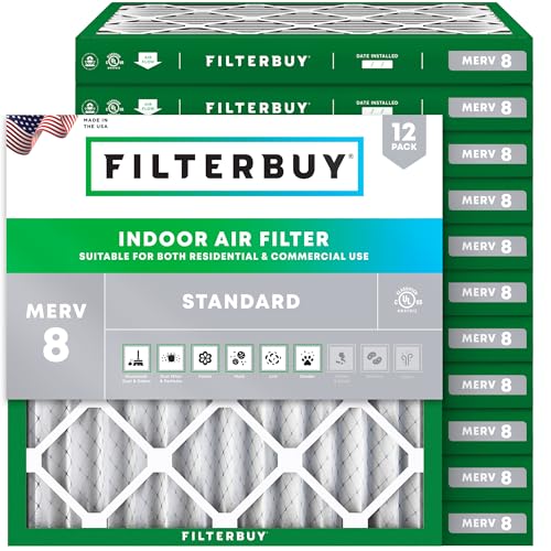 Filterbuy 12x12x2 Air Filter MERV 8 Dust & Allergy Defense (12-Pack) - size: 12x12x2