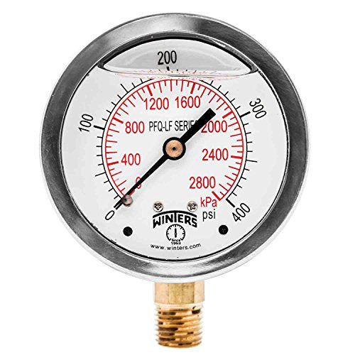 Winters 2-1/2" Dial Size, Liquid Filled Pressure Gauge, Potable Brass Internals, 304 Stainless Steel Case, Dual Scale 0-400 psi/kPa, 1.5% Acc, 1/4" NPT Bottom Mount, Drinking Water Pressure Gauge - style: 0/400 PSI/kPa