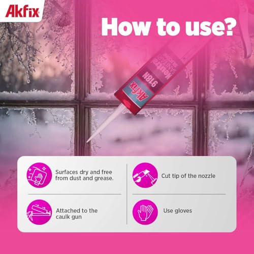 Akfix 918N White 100% Silicone Caulk for Kitchen and Bathroom (12x10.5 fl.oz.) - Solvent-Free, Low Odor, UV & Water Resistant, Fast Curing, Paintable, High Elasticity Silicone Sealant | White, 12 Pack - size: 12 Pack, style: Kitchen&Bath Silicone-White