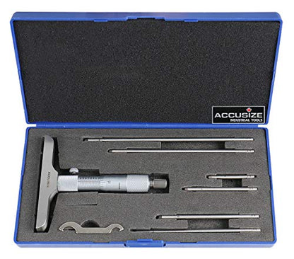 Accusize 0-6 in Depth Micrometer, 4 in Base, 0.001 in Resolution
