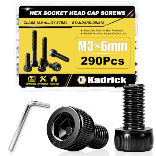 KADRICK 290PCS M3 x 6mm Hex Socket Head Cap Screws, M3-0.5 Fully Threaded - size: M3x6MM 290PCS