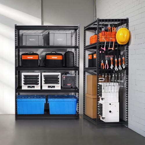 VEVOR Storage Shelves, 3000 lbs, 5 Tier Heavy Duty Garage Shelving, 20" D x 48" W x 72" H Adjustable Metal Shelves for Industrial Shelving Unit Utility Shelf, for Kitchen, Warehouse, Basement, Black - color: Black, size: 20" D x 48" W x 72" H