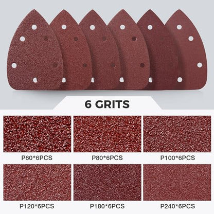 S SATC 36 PCS Mouse Sander Sandpaper 6 Holes Detail Sander Sandpaper Palm Sander Paper Hook and Loop Mouse Sanding Pads Assorted 60/80/100/120/180/240 Grit - style: 36PCS 6 Hole 60/80/100/120/180/240 Grit