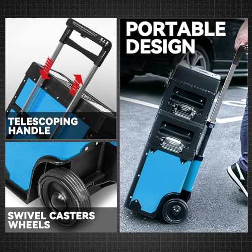 Auto Dynasty 3-Tier Rolling Trolley Tool Box Stackable w/Wheels, 19.5" Blue - color: Blue