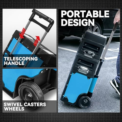 Auto Dynasty 3-Tier Rolling Trolley Tool Box Stackable w/Wheels, 19.5" Blue - color: Blue