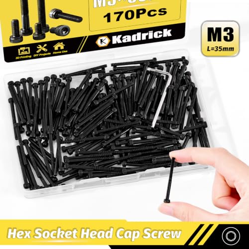 KADRICK 170PCS M3 x 35mm Hex Socket Head Cap Screws, Partially Threaded - size: M3x35MM 170PCS