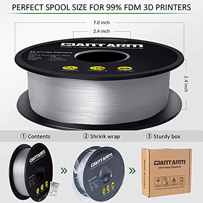 GIANTARM PETG Filament 1.75mm for 3D Printer, Clear Transparent, 1KG - color: Clear