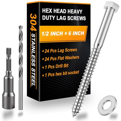 Hex Head Lag Bolts for Wood, Lag Screws 1/2" x 6",24 PCS - size: 1/2" x 6"