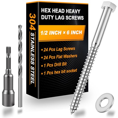 Hex Head Lag Bolts for Wood, Lag Screws 1/2" x 6",24 PCS - size: 1/2" x 6"