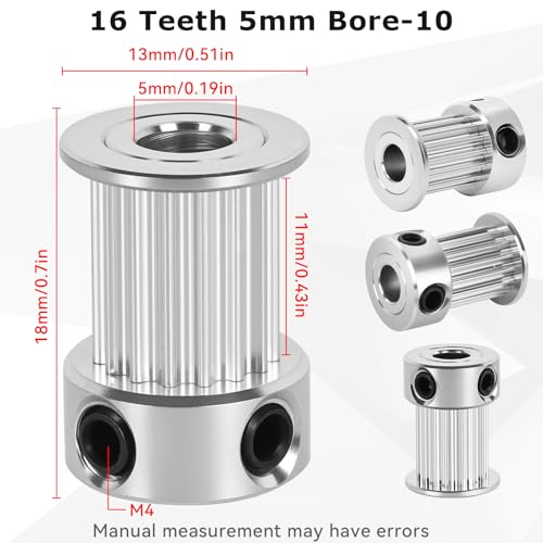 6 Pack GT2 Timing Belt Pulley 16 Teeth,5mm bore,synchronous Pulley (6, 16T-B5-10) - size: 16T-B5-10