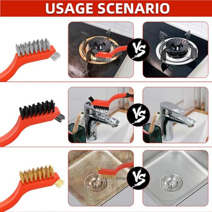 3PCS Wire Brushes for Cleaning Rust, Nylon, Brass & StainlessSteel Bristles - style: 3pcs
