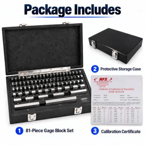 HFS 81 PC Gauge Block Set Economy Grade Calibration NIST-Traceable - size: 81PCS