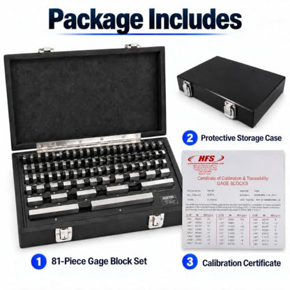 HFS 81 PC Gauge Block Set Economy Grade Calibration NIST-Traceable - size: 81PCS