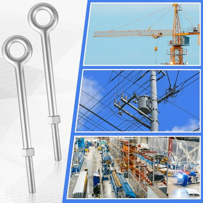 LEIFIDE 8 Pack 3/4'' x 12" Eye Bolt with Nut Rigging Hot Dipped Galvanized Eye Bolt 5200 lb Working Load Limit for Wood Anchoring Chain and Wire Rope - size: 3/4'' x 12"
