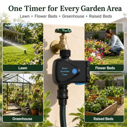 WiFi Water Timer with Built-in Flow Meter, Smart Garden Hose Controller, No Hub Required, 2.4GHz App Remote Control, Timed & Volume Watering, Rain Delay, IP65 Waterproof for Lawn Garden Greenhouse - style: WiFi Water Timer with Flow Meter