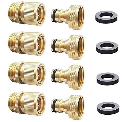 HQMPC Garden Hose Quick Connect Solid Brass Quick Connector 3/4 inch GHT (4 Sets) - size: 4 Sets