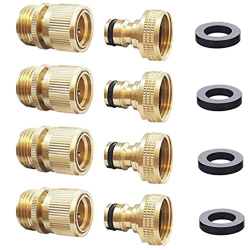 HQMPC Garden Hose Quick Connect Solid Brass Quick Connector 3/4 inch GHT (4 Sets) - size: 4 Sets