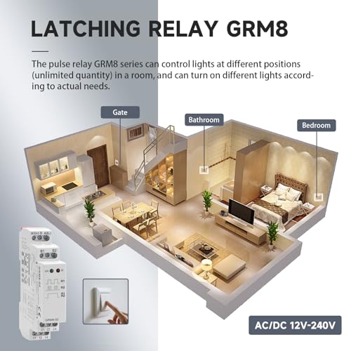 GRM8-02 Electronic Latching Relay, 16amp Memory Relay Multi-Point Control Impulse Relays 2SPDT Wide Range Voltage AC/DC12V-240V Din Rail Mounted (GRM8-02,AC/DC12V~240V) - style: GRM8-02AC/DC12V~240V