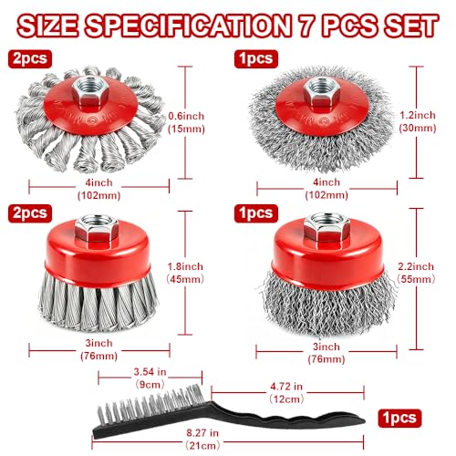 7-Pack Wire Wheel Brush for 4-1/2" Angle Grinder, Knotted & Crimped