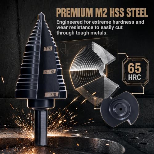 M2 HSS Step Drill Bit, 1/4"-1-3/8" Unibit, 118° Split Point