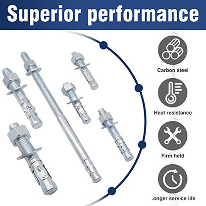 1/2 Concrete Anchors, 1/2 Wedge Anchors Bolts, 3-1/2" L, 10 Pcs - size: 1/2" x 3-1/2"