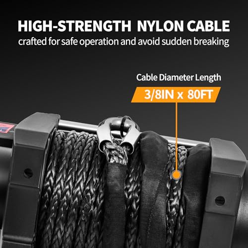 CXRCY 12V Electric Winch, 20000LB, Synthetic Rope - style: 20000LBS for truck SUV