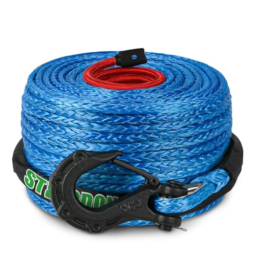 Synthetic Winch Rope, 3/8" x100ft 23809LBS Dyneema Winch Rope 3/8 Heavy Duty Winch Cable with Protective Sleeve Forged Winch Hook for 4WD Off Road Vehicle Truck SUV (Blue) - color: Blue, size: 3/8" x 100'