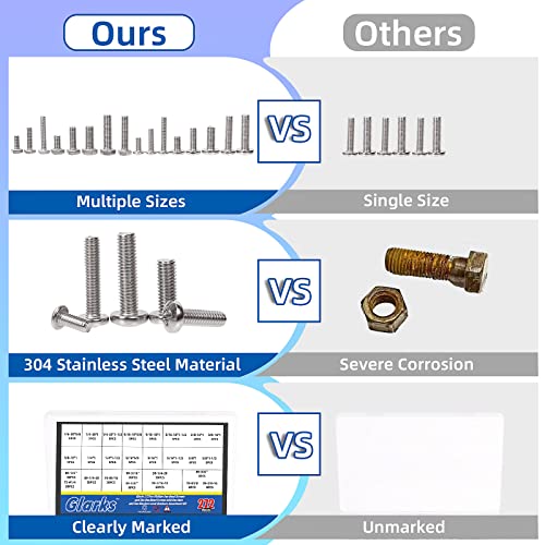 Glarks 272Pcs Phillips Pan Head Screws & Outer Hexagon Screws with Hex Nuts and Flat Washers Lock Washers Assortment Kit, 304 Stainless Steel Hardware Machine Screws Assortment Set with Storage Case - size: 1/4-20, 5/16-18, 1/4, 5/16, 3/8-16
