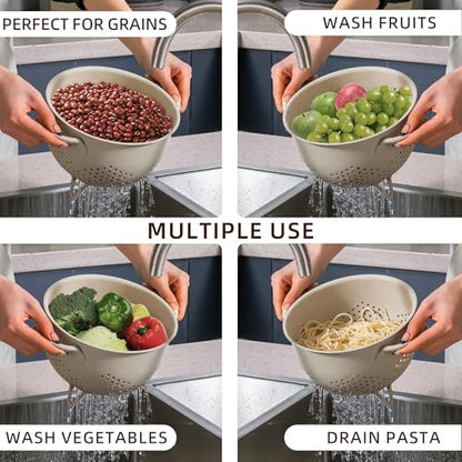 Metal Colander 5 Quart Powder Coated Self-draining Metal Strainer with Base,Kitchen Pasta Fruit Vegetable Basket with Double Handles (Sand Yellow) - color: Sand Yellow