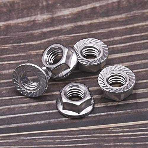 1/2"-13 Serrated Flange Hex Lock Nuts Hexagon Nuts, 304 Stainless Steel 18-8, Full Thread, Coarse Thread UNC, Pack of 10 - size: 1/2"-13