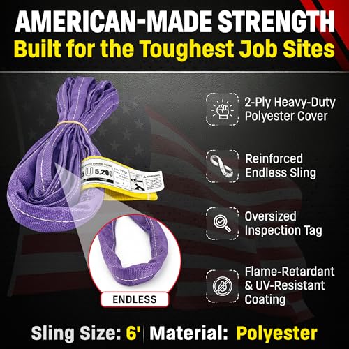 Chenango Supply USA Made VR1 6ft Purple Round Polyester Sling - size: 6 ft