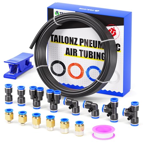 TAILONZ Black 6mm OD 4mm ID PU Air Hose Pipe Tube Kit 10 Meter 32.8ft - color: Black, size: 6mm OD/32.8ft/10m