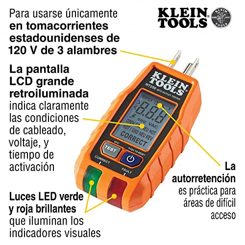 Klein Tools NCVT3PKIT Electrical Test Kit, Dual-Range Non-Contact Voltage Tester & RT250 GFCI Receptacle Tester with LCD Display, for Standard 3-Wire 120V Electrical Outlets - style: NCVT Kit + Receptacle Tester