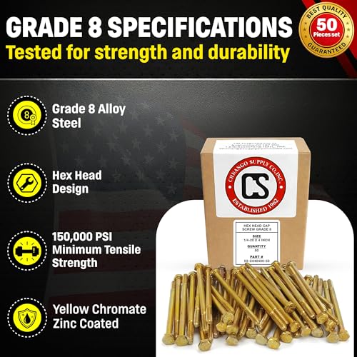 Chenango Supply 1/4-20 x 4 Inch Grade 8 Hex Head Bolts - size: 1/4-20x4 50pcs