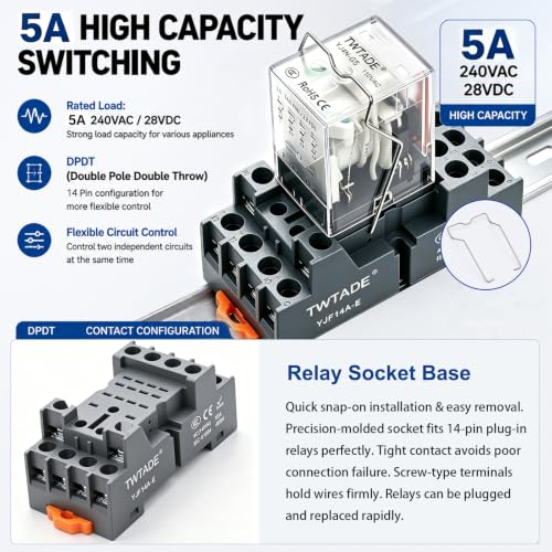 TWTADE Electromagnetic Power Relay with Base, 110V AC Relay Coil 14-Pin 5A - size: AC 110V, style: 14 PIN-5A