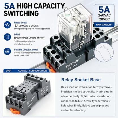 TWTADE Electromagnetic Power Relay with Base, 110V AC Relay Coil 14-Pin 5A - size: AC 110V, style: 14 PIN-5A