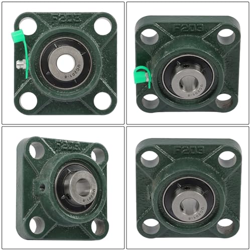 findmall 4 Pcs UCF201-8 1/2 inch Bore Pillow Block Bearing, 4-Bolt Flange Mount Solid Cast Iron Base, Self-Aligning