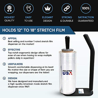 PalPak300 BACKSAVER Stretch Film Dispenser with Extended Handle, Industrial Strength Pallet Wrapper, ProGrip Comfort Handle, Holds 16" to 22" Film for Furniture, Boxes & Pallets (1 Pack) - size: 1 Pack